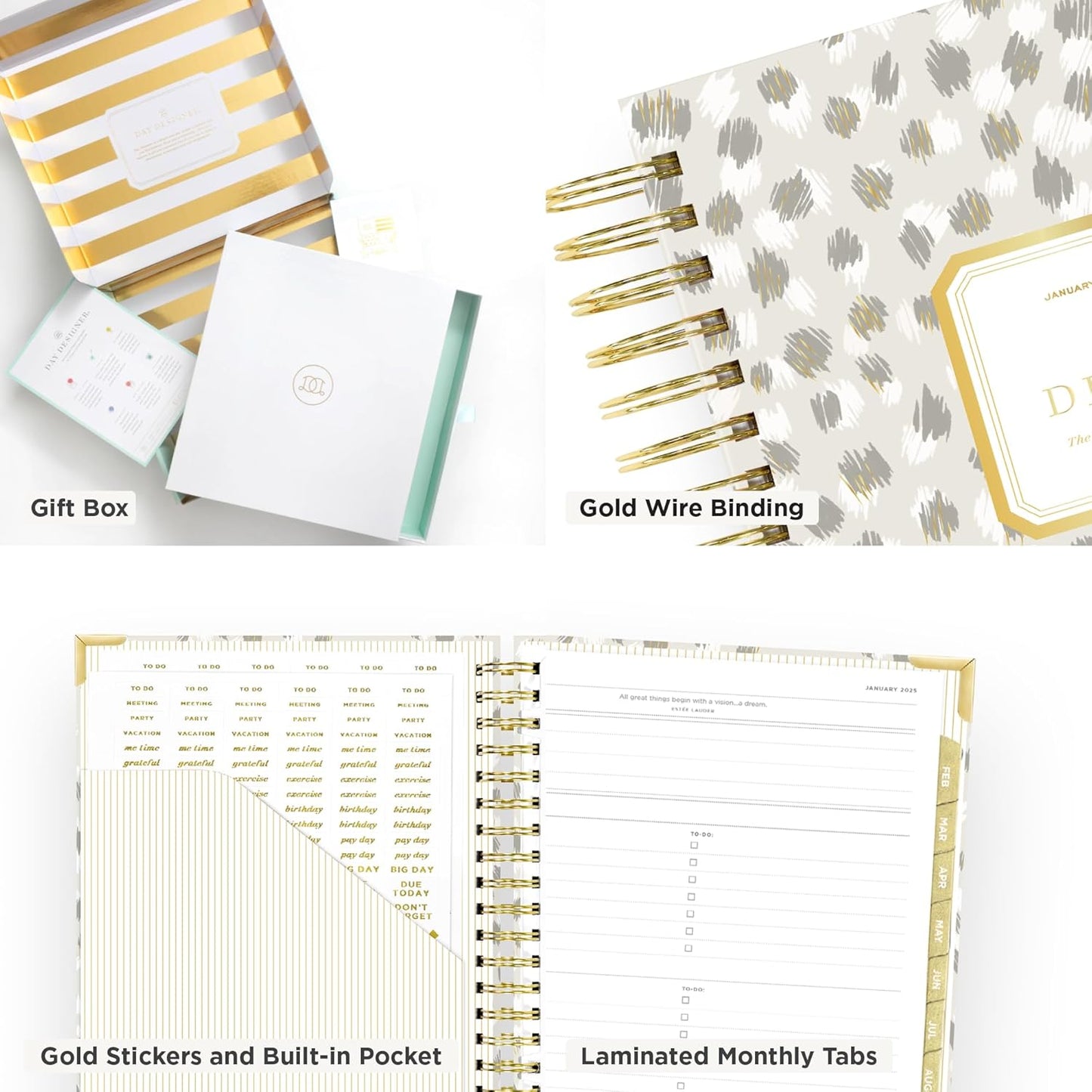 2025 Weekly Planner – Premium Planner for Stylish Organization. Combines Weekly & Monthly Calendars, Daily Schedule, Notes Pages, Goal Setting, Stickers, Pocket & More. Elegant Laminated Cover with Gold Accents (Chic Design)