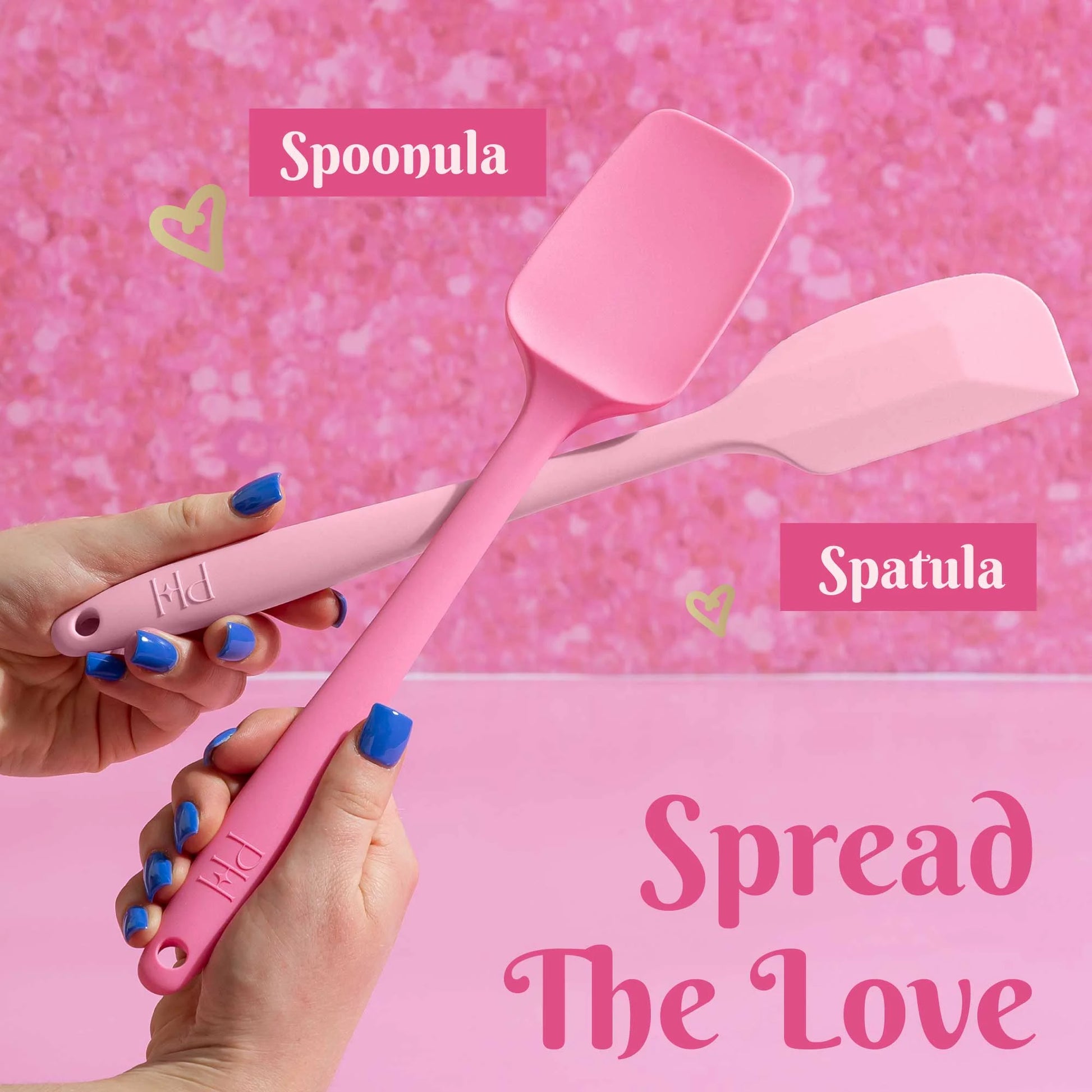 10 Piece Gadget Set, Includes Measuring Cups, Measuring Spoons, and 2 Silicone Spatulas, Pink