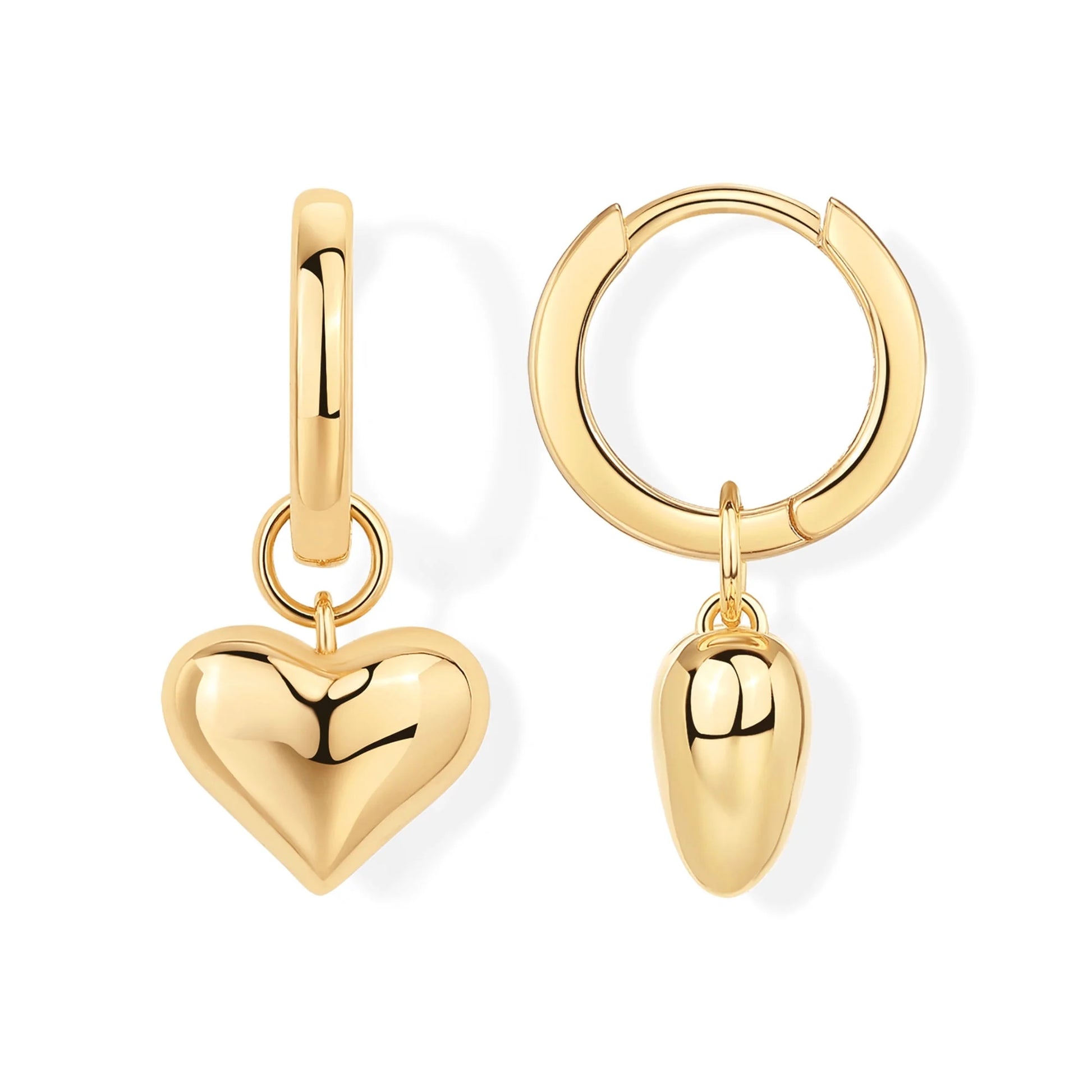 Women'S 14K Yellow Gold Flash Plated Heart-Shaped Huggies & Minimalist Stud Earrings Set, Sterling Silver Post