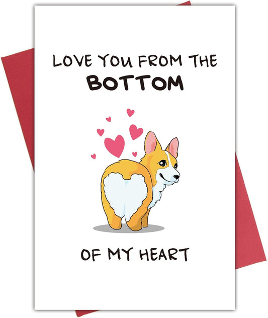 Corgi Love You Card, Cute Valentines Day Card, Birthday or Anniversary Card for Lover Spouse, Love You from the Bottom of My Heart