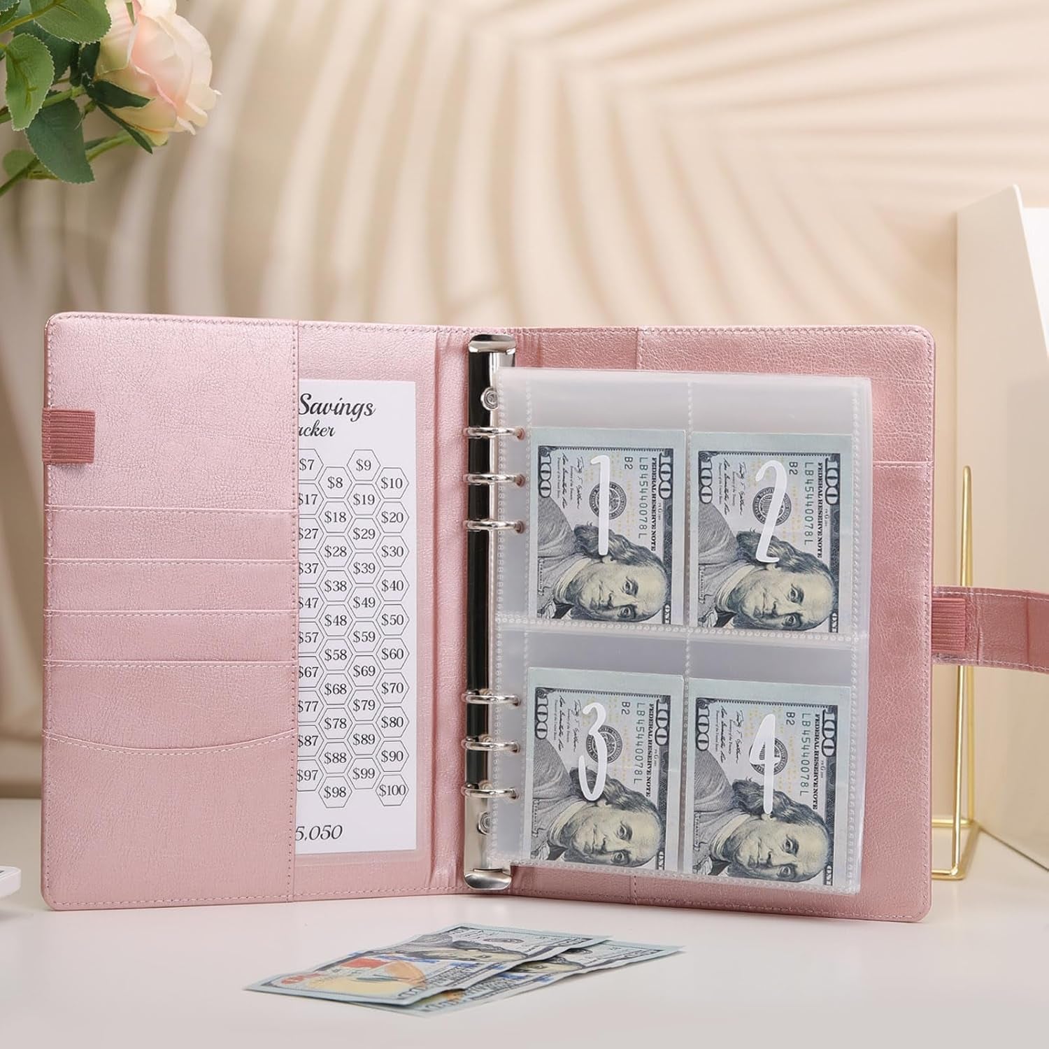 100 Envelopes Money Saving Challenge Binder, Savings Challenges Book with Cash Envelopes, Budget Binder with Double Side Laminated Tracker, Easy and Fun Way to save $5050, 10000