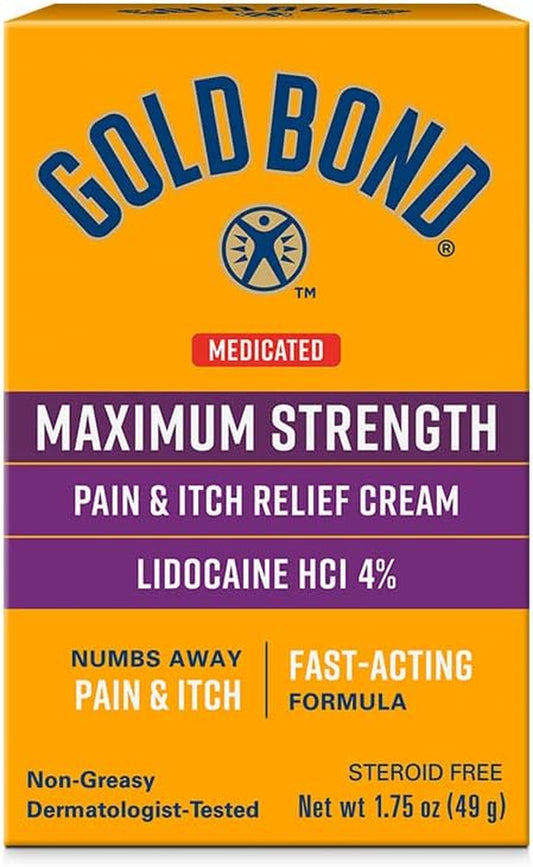 Medicated Maximum Strength Pain & Itch Relief Cream, 1.75 Oz., with Lidocaine