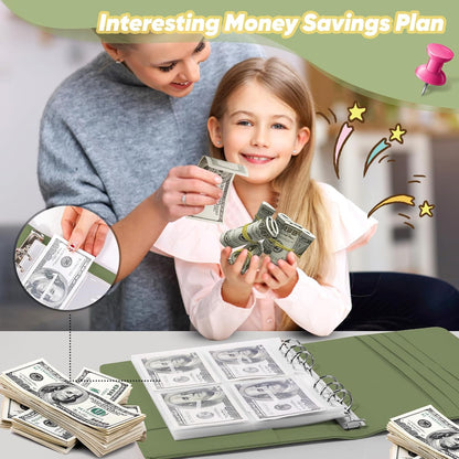 100 Envelopes Money Saving Challenge, A5 Budget Binder with Cash Envelopes & 3 Budgeting Planner Trackers to save $5,050, 10,400, 500, Money Savings Challenge Book for Organizer, Olivegreen