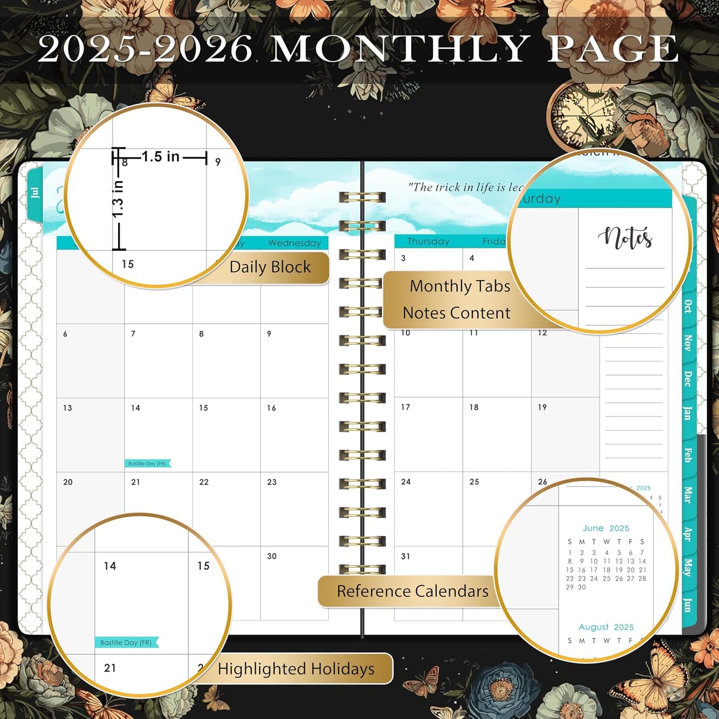 Planner 2025-2026 - Academic Planner 2025-2026, July 2025 - June 2026, 6.4" X 8.5", 2025-2026 Planner Weekly and Monthly with Tabs, Back Pocket + Thick Paper - Butterfly