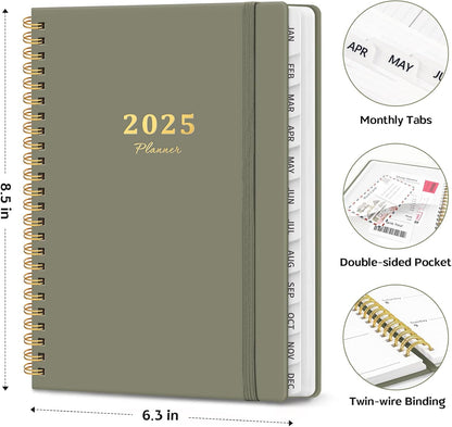 2025 Planner Weekly and Monthly, Jan 2025 - Dec 2025, Hardcover 2025 Calendar Planner Book with Monthly Tabs, Inner Pocket, Aesthetic Planner 2025 for Office Home School Planning - A5 (6.3" X 8.5"), Spiral Bound, Green