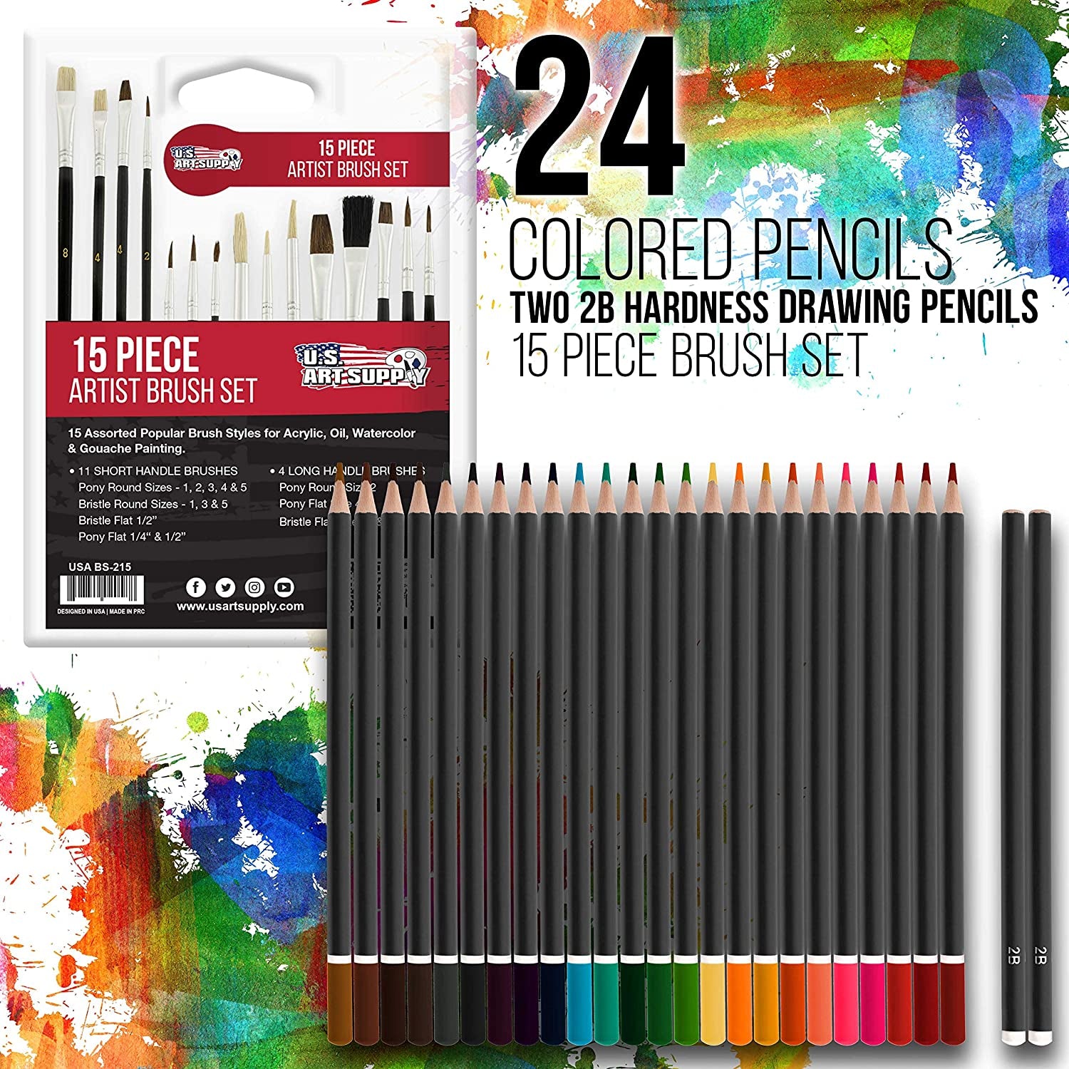 162-Piece Deluxe Mega Wood Box Art Painting and Drawing Set - Artist Painting Pad, 2 Sketch Pads, 24 Watercolor Paint Colors, 24 Oil Pastels, 24 Colored Pencils, 60 Crayons, 2 Brushes