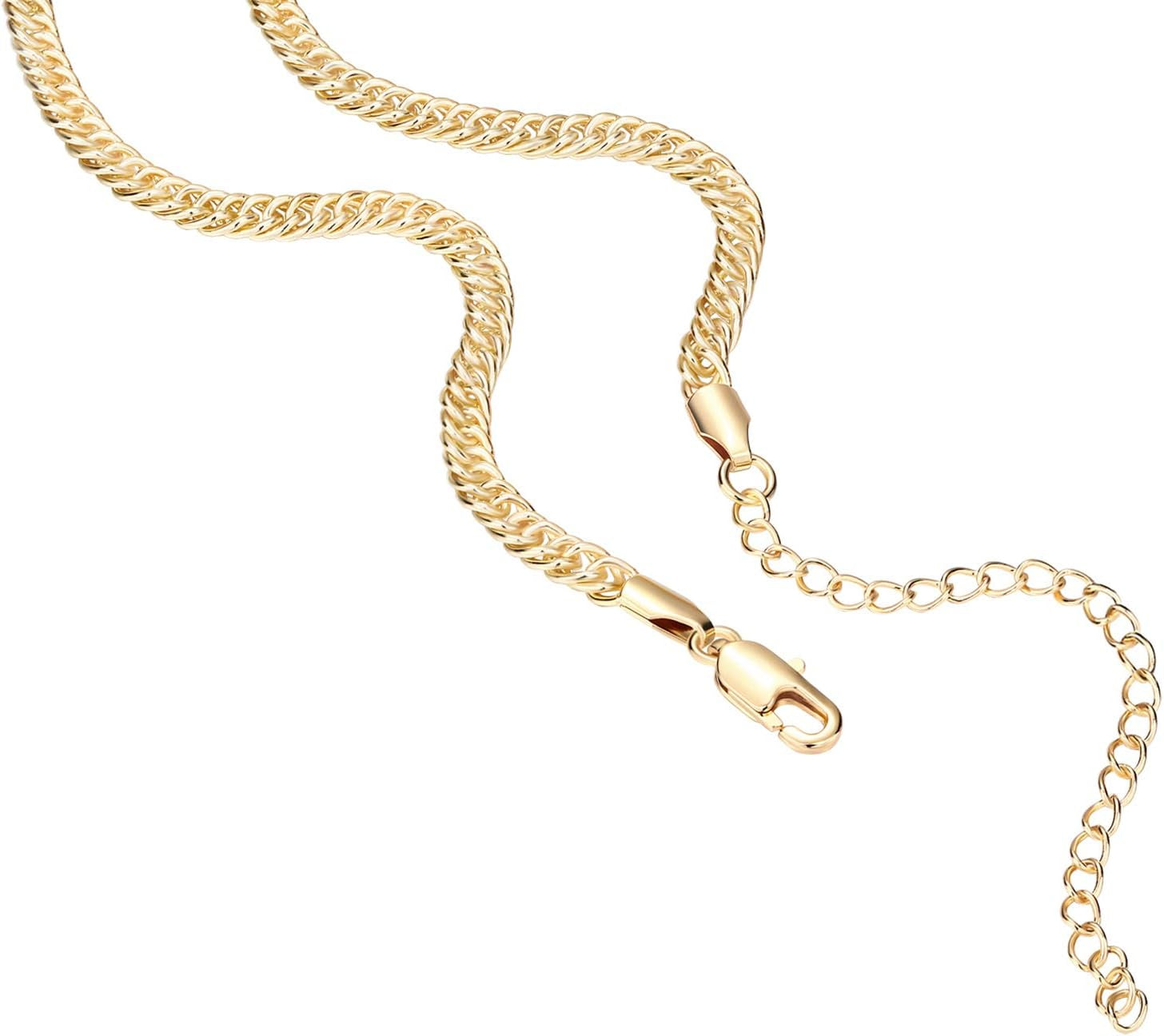 14K Gold Plated Curb Paperclip Box Sphere Bead Snake Herringbone and Figaro Chain Adjustable Necklace