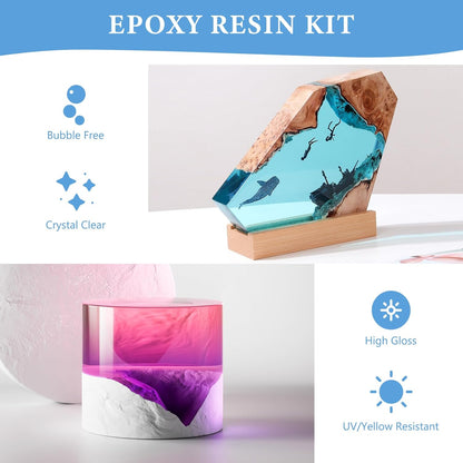 68OZ Crystal Clear Epoxy Resin Kit, High-Glossy& No Bubbles, Art & Casting Resin with 16 Epoxy Resin Pigment, Foil Flakes, Sequin,Craft Clear Resin for Art Crafts, Jewelry, Molds