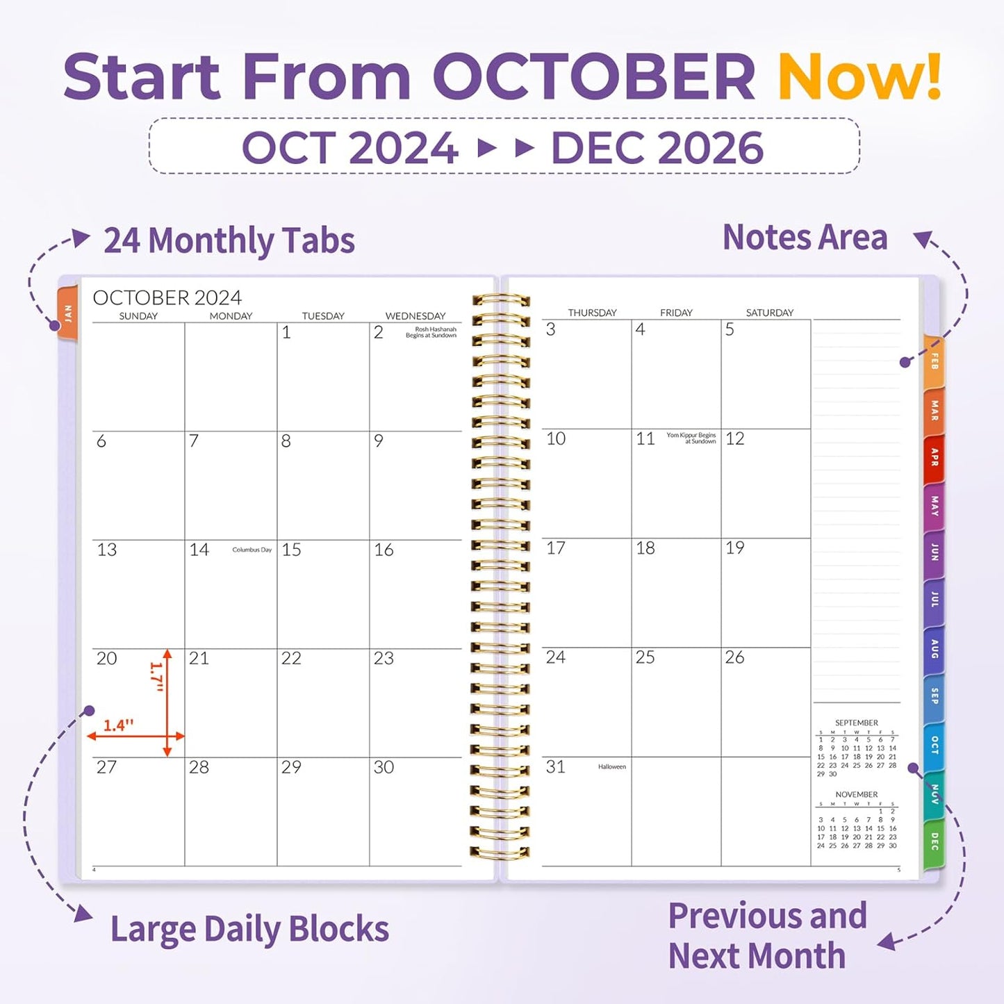 2025-2026 Monthly Planner - 24 Months (Jan 2025 - Dec 2026) Monthly Planner - 7"X10" Monthly Spreads & Yearly Planner, Purple