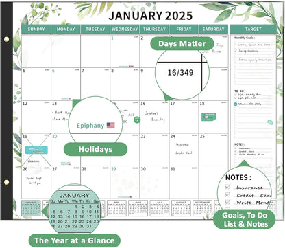 Desk Calendar 2025-2026 Large 22"X17" Monthly Planner Pad with Plastic Cover 18 Months Green Leaves