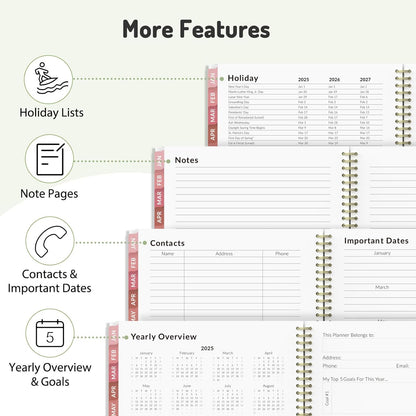 2025 Planner Weekly and Monthly, Jan - Dec 2025, Aesthetic Agenda Book Planner for Women, 8.3”X 6”Calender Planner with Spiral Bound, Month Tab, Flexible Cover for School, Office (A5,Green)