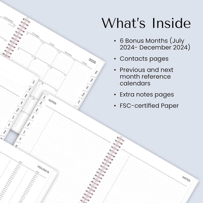 2025 Weekly and Monthly Planner Calendar, January 2025 - December 2025, 8.5" X 11", Flexible Frosted Cover, Laminated Tabs, Wirebound, Storage Pocket, Joselyn