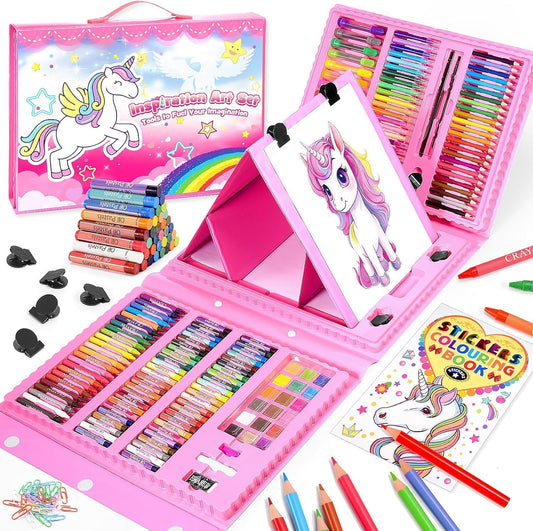 Art Supplies,208 PCS Art Kits Arts and Crafts for Kids Age 4-6 6-8 8-12 with Trifold Easel,Includes Sketch Pads,Oil Pastels,Crayons,Colored Pencils,Unicon Drawing Set for 3-12 Year Olds Girls Boys