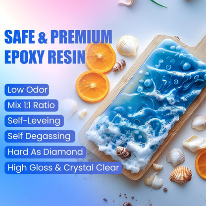 Epoxy Resin Kit, 64OZ Kit Crystal Clear Resin Epoxy, Bubble Free, No Yellowing, UV Resistant, Food Safe with Foil Flakes, Sequin, Easy Mix 1:1 for DIY Crafts Resin Jewelry Making