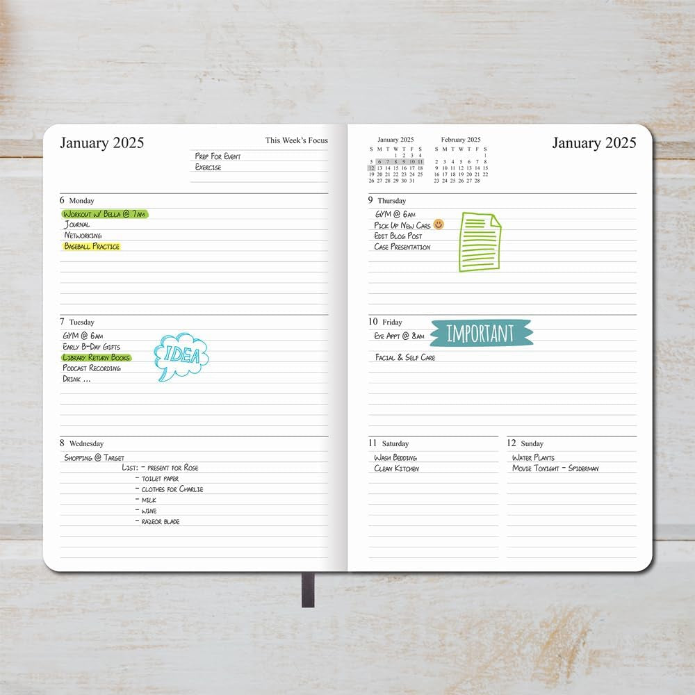 2025 Planner - Weekly and Monthly Planner Jan 2025 - Dec 2025, Holidays, Contacts and Notes Pages, Vegan Leather Cover, Elastic Closure, 5.5”X8.25”, Grey