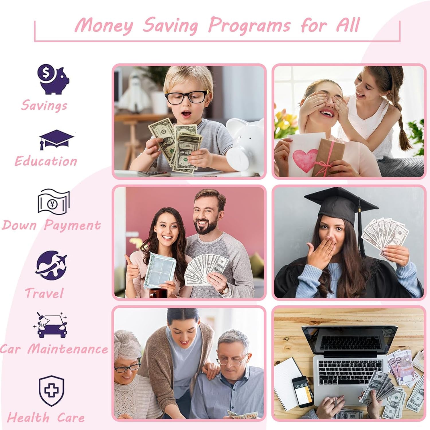 100 Envelopes Money Saving Challenge Binder, A5 Money Saving Budget Binder with Cash Envelopes, Savings Challenge Planner Book, Easy and Fun Way to save $5,050 (Pink)