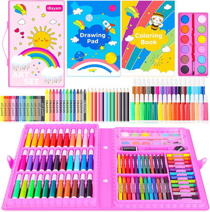 Art Supplies, 149-Pack Drawing Kit Painting Art Set Art Kits Gifts Box, Arts and Crafts for Kids Girls Boys, with Coloring Book, Crayons, Pastels, Pencils, Watercolor Pens (Pink)