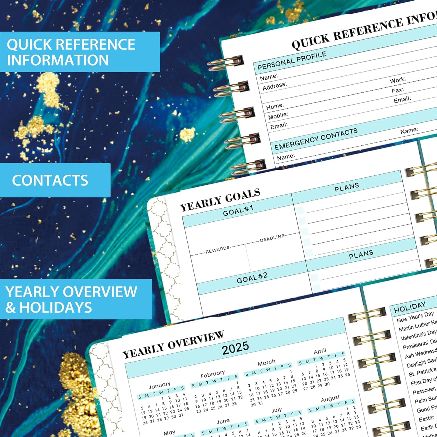 2025 Planner - 2025 Planner Weekly and Monthly, Special Weekly Page, JAN.2025 - DEC.2025, 6.3" X 8.4", Weekly Monthly Planner 2025 with 12 Colorful Tabs, Green Ink Pages, Perfect for Organization