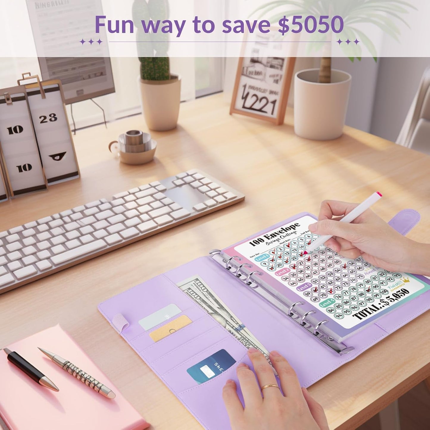 100 Envelopes Money Saving Challenge, Savings Challenges Book with Envelopes, Flexible Saving $5050, $2600, $300, Savings Binder with 100 Pocket Pre-Number & Reusable Laminated Tracker