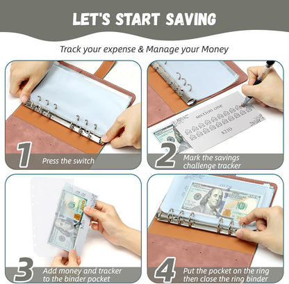 2 in 1 Money Saving Binder, A6 Budget Binder with Upgraded 24 Money Saving Trackers to save $5050, 500, 1000, 10000 Etc