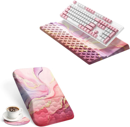 Keyboard Wrist Rest Pad with Ergonomic Mousepad Pink Marble Set