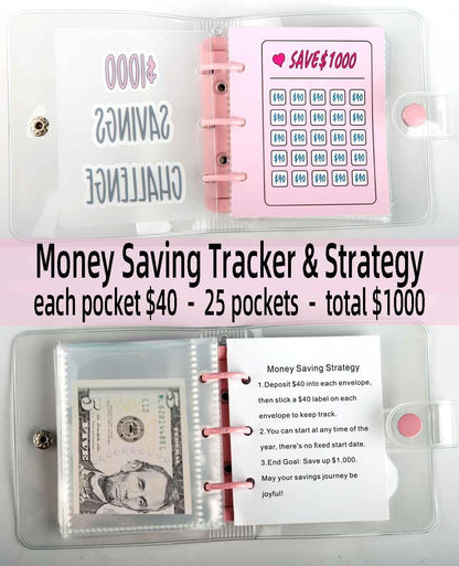 Mini Money Saving Binder, save $1000 Envelopes Money Saving Challenge Book, Portable (Blue, 1)