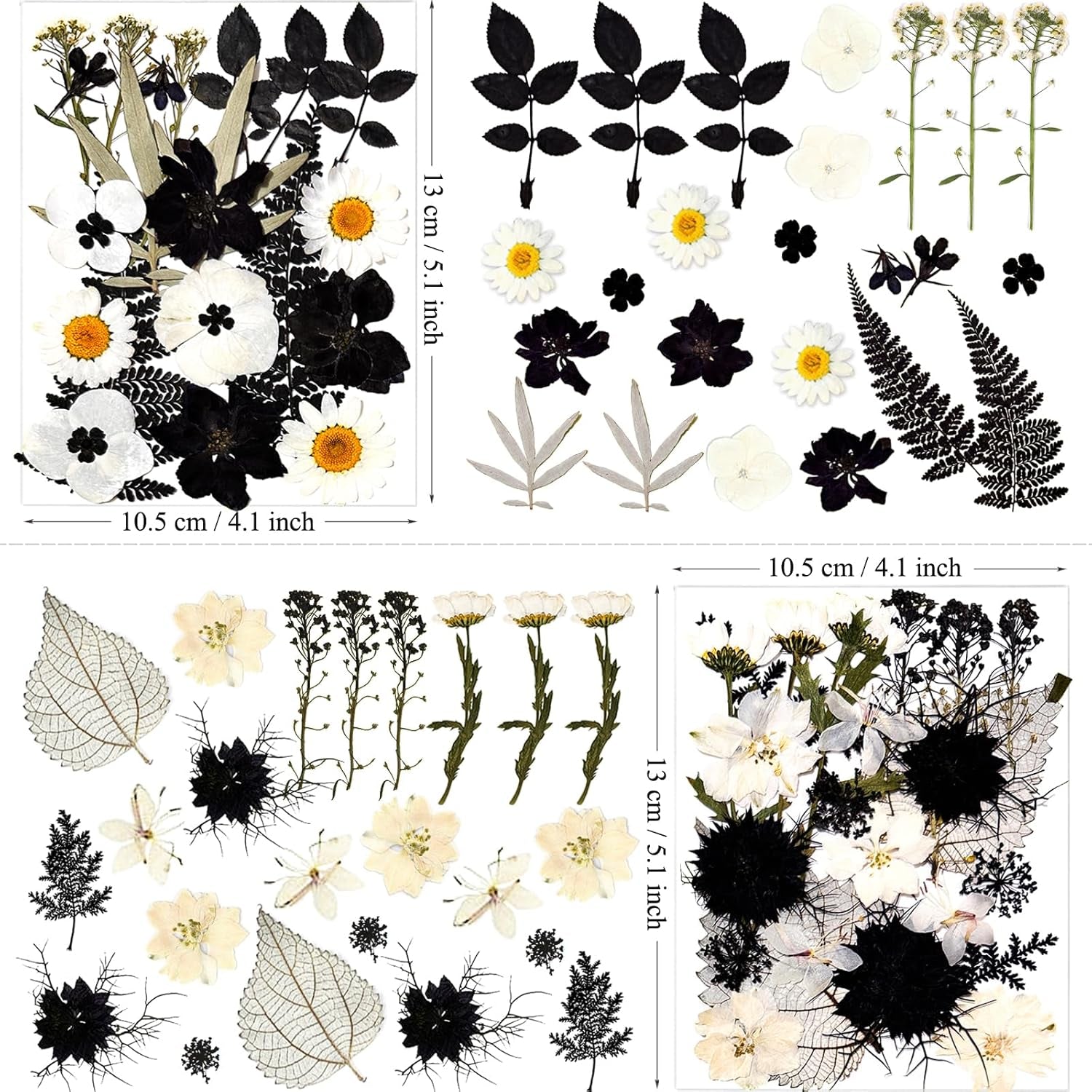 90Pcs Black Pressed Dried Flowers for Resin Molds, Real Natural Bulk Dry Floral Leave for DIY Art Crafts, Epoxy Jewelry, Candle, Soap Making, Nails Decors Gifts