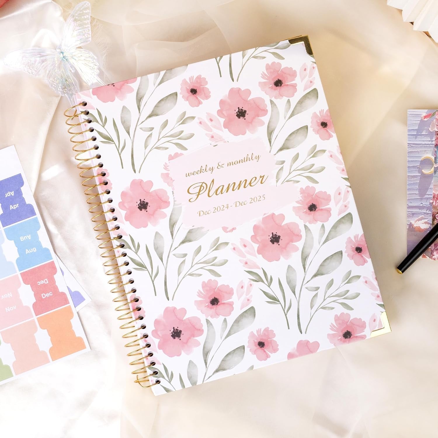 2024-2025 Hardcover Planner Weekly and Monthly 8.5"X11" Large Spiral Bound 2025 Planner for Women Gifts, Dec 2024-Dec 2025 13 Month Calendar Planner with Tabs Pockets Yearly Agenda,Pink