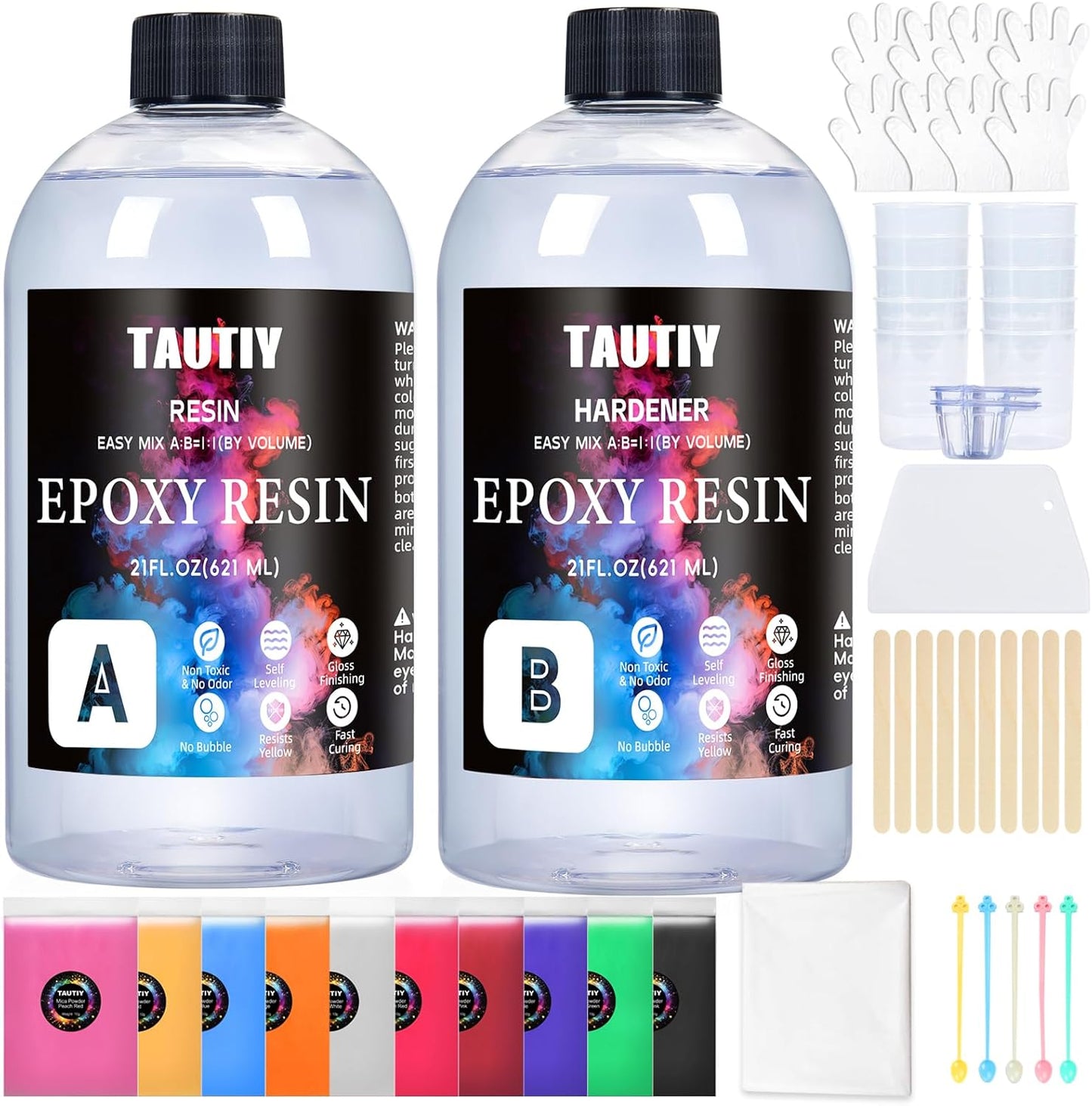 Epoxy Resin 42OZ, Crystal Clear Epoxy Resin Kit, No Bubble No Yellowing Easy Mix 1:1 for DIY Jewelry Making of the Art Resin & Casting Resin, Jewelry Making, Wood & Resin Molds(21Oz X 2)