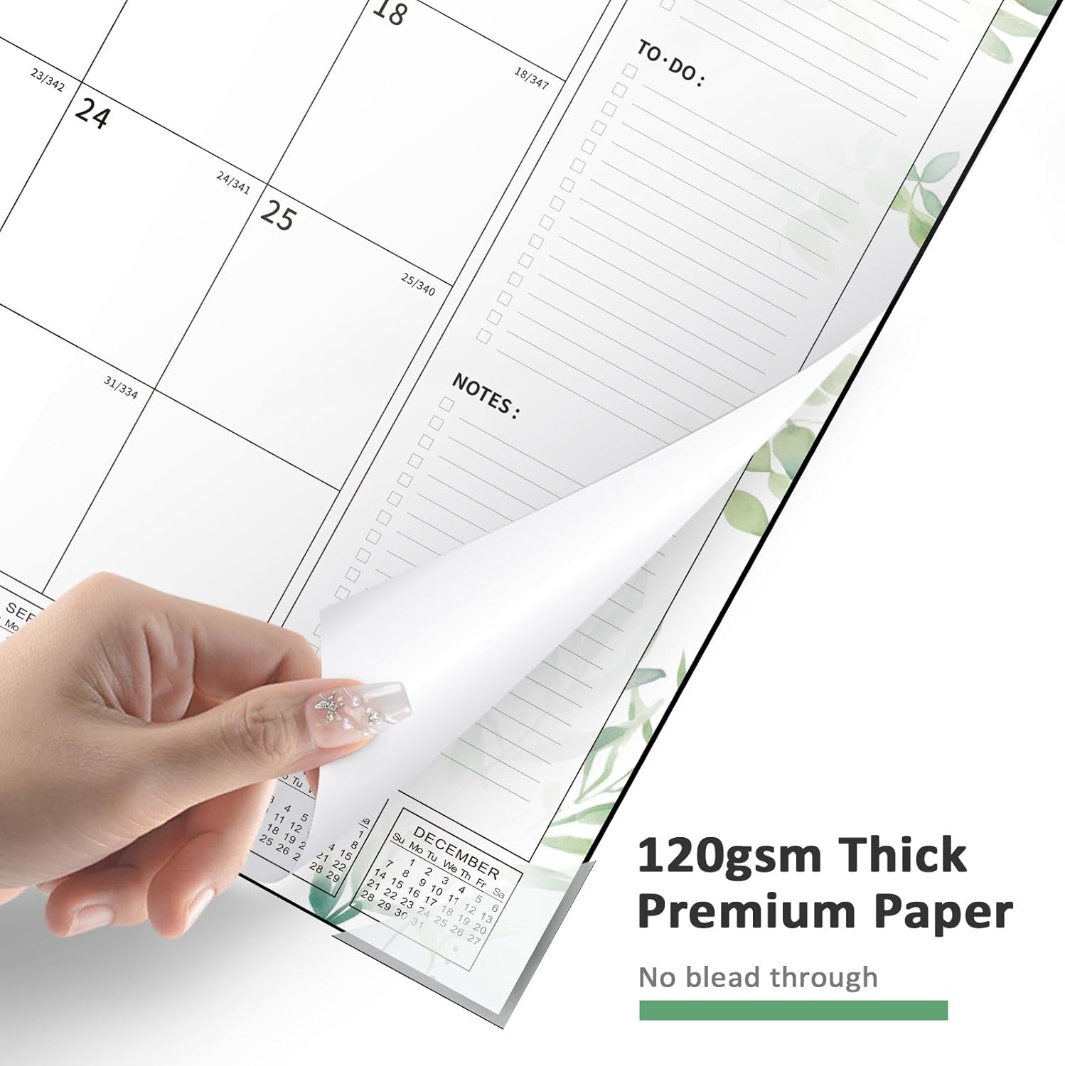 Desk Calendar 2025-2026 Large 22"X17" Monthly Planner Pad with Plastic Cover 18 Months Green Leaves