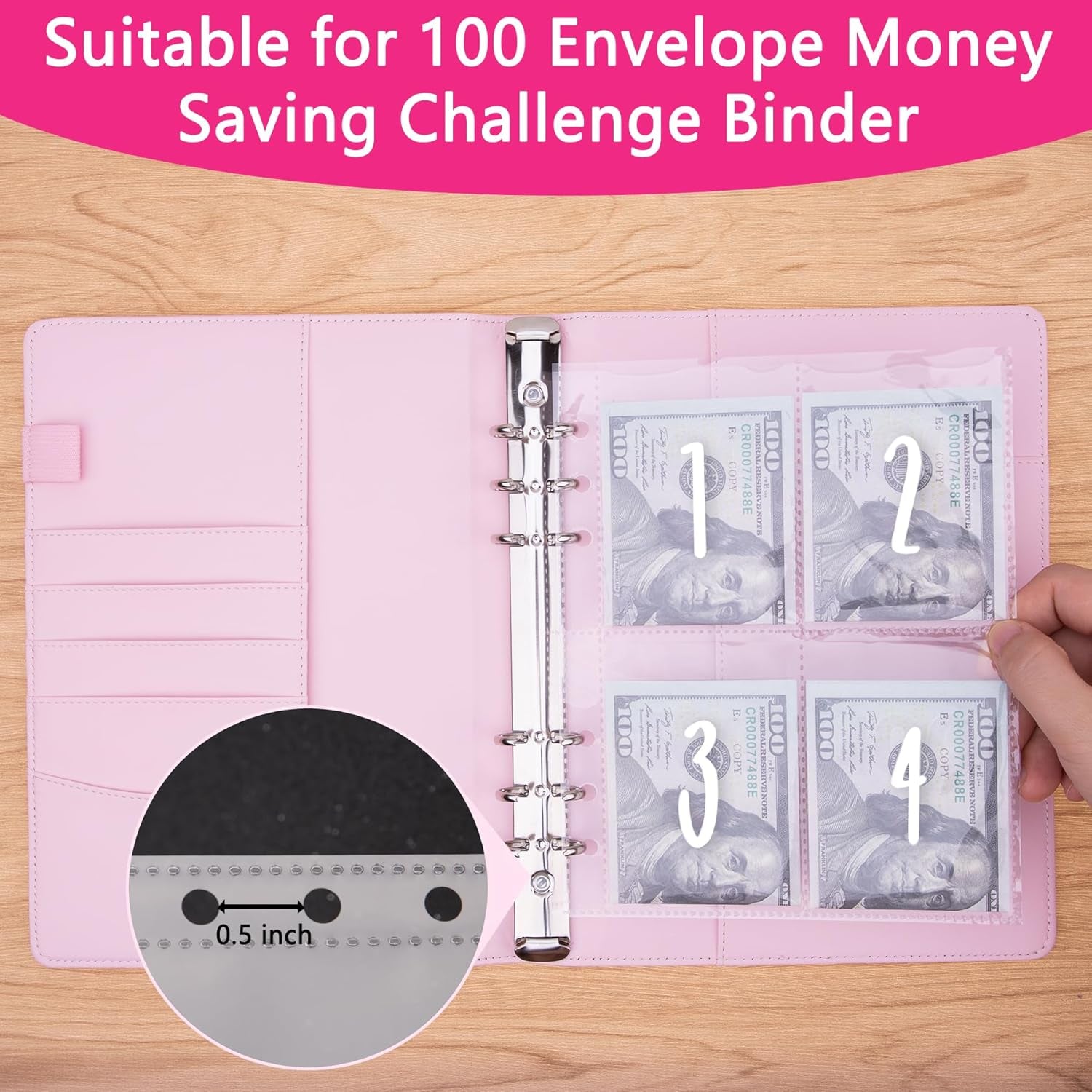 100 Envelopes Money Saving Challenge A5 Budget Binder Inserts for Replacement, 25 Sheets Pre-Numbered 1-100 Cash Stuffing Envelopes Money Pouches for A5 6-Ring Savings Binder