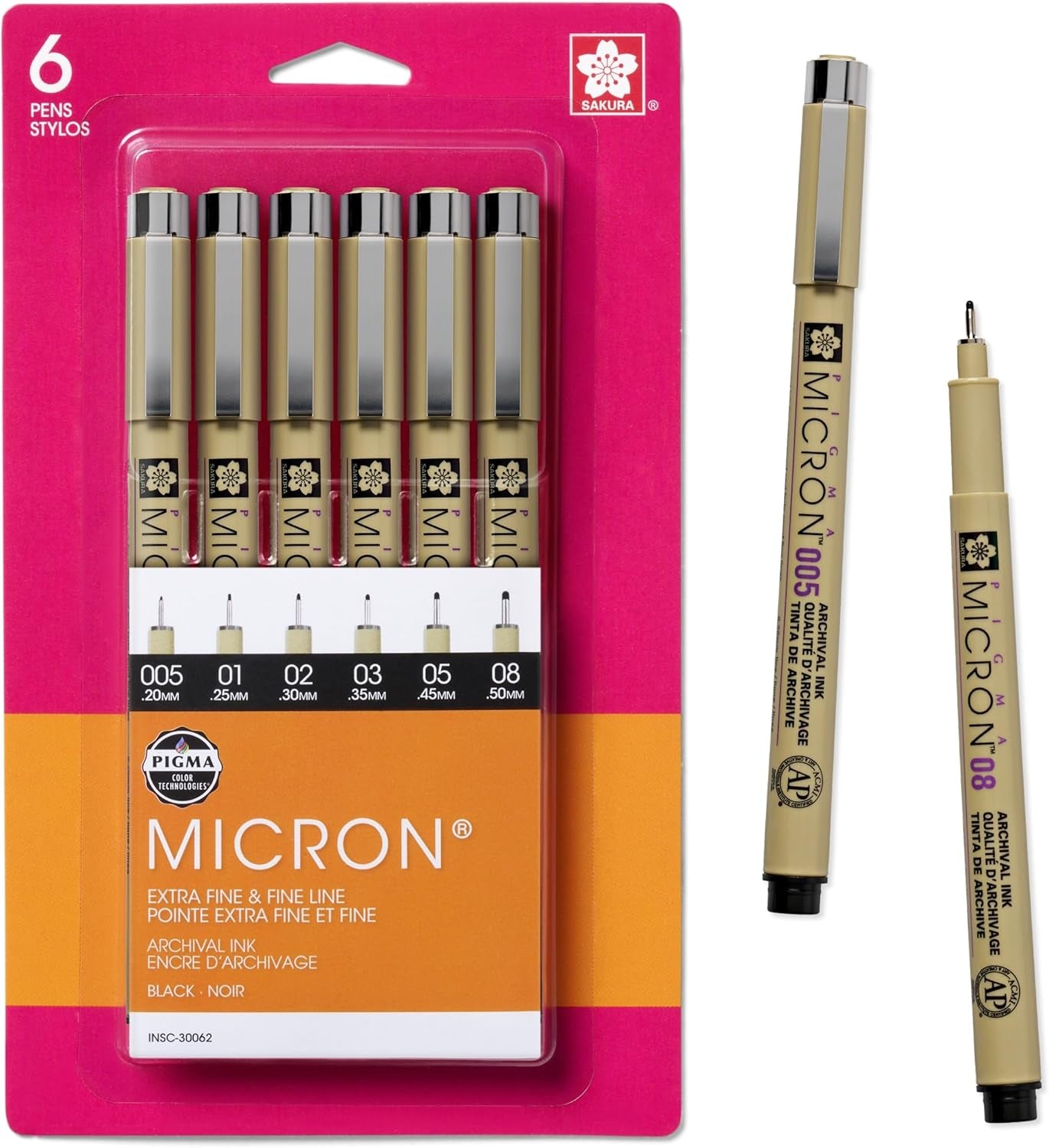 Pigma Micron Fineliner Pens - Archival Black Ink Pens - Pens for Writing or Drawing - Holiday Gifts for Artists, Crafters & DIY Gifts Projects - Assorted Point Sizes - 6 Count