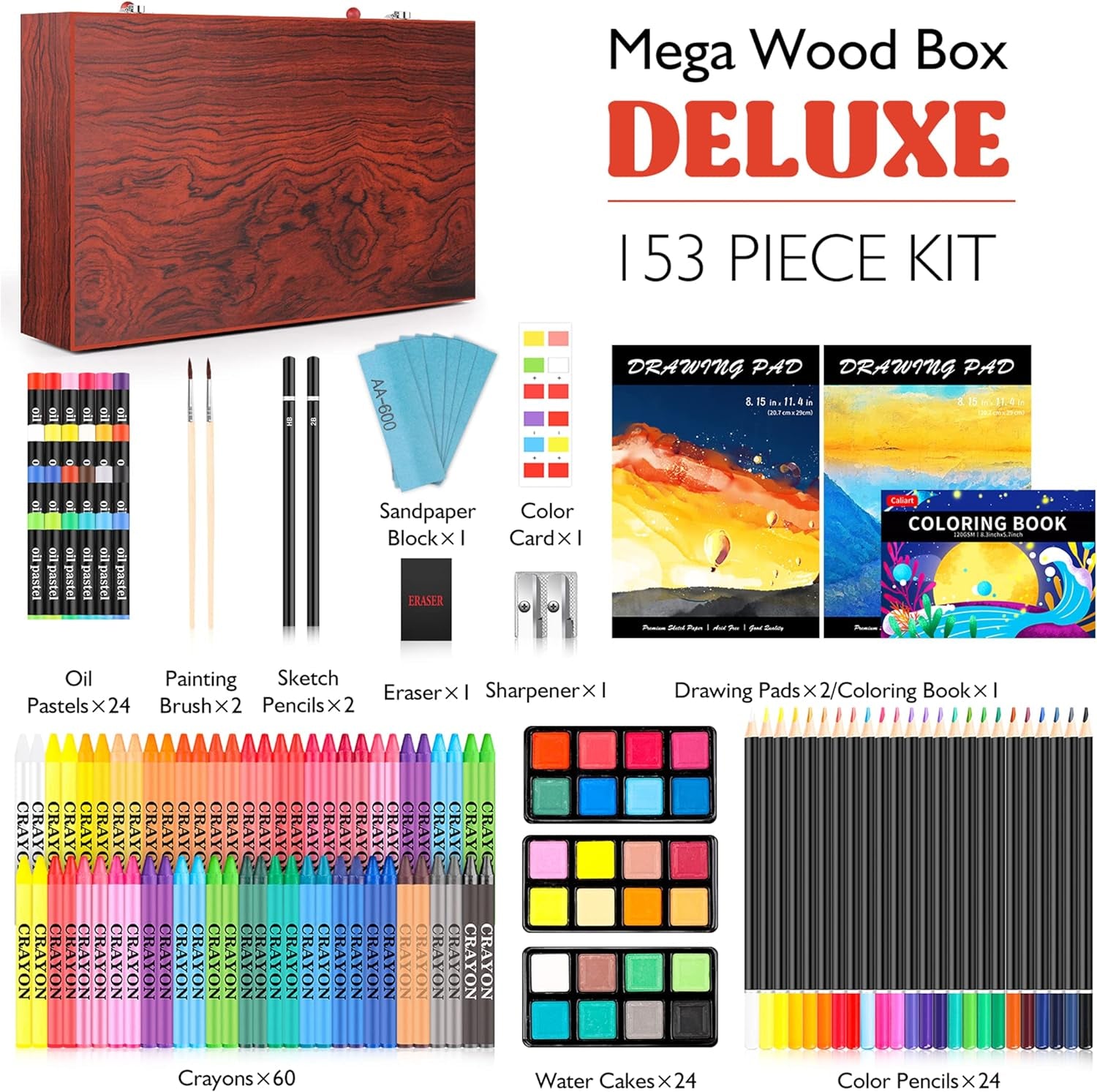 Art Supplies, 153-Pack Deluxe Wooden Art Set Crafts Drawing Painting Coloring Supplies Kit with 2 A4 Sketch Pads, Halloween Creative Gift Box for Adults Artist Beginners Kids Girls Boys