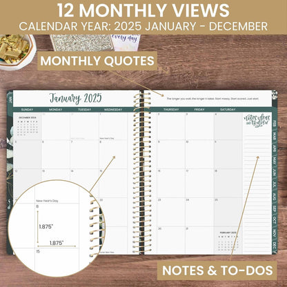 2025 (8.5" X 11") Calendar Year Day Planner (January 2025 - December 2025) - Weekly/Monthly Dated Agenda Organizer with Stickers & Tabs - Eucalyptus, Green