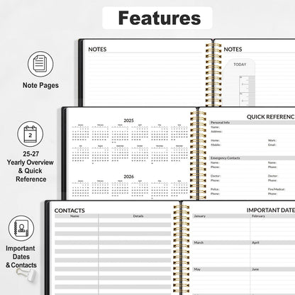 2025 Appointment Book, Quarter-Hourly, Weekly & Monthly - from January 2025 - December 2025, 8.5"X11" Weekly Planner, Flexible Cover, Note Pages, Pockets, Bookmark, Spiral Binding, Black