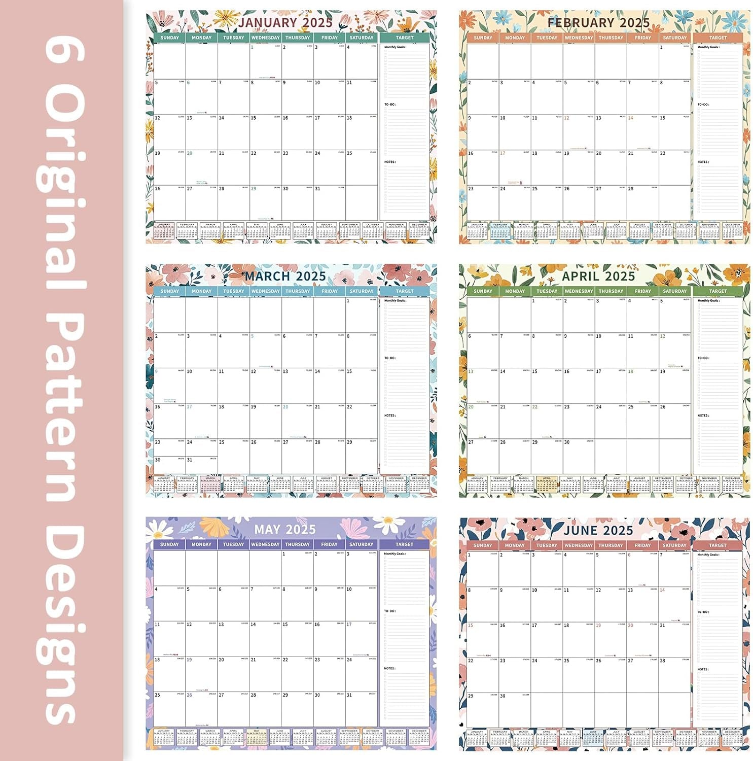 Desk Calendar 2025-2026 Large 22"X17" Monthly Planner Pad with Plastic Cover 18 Months Ditsy Floral