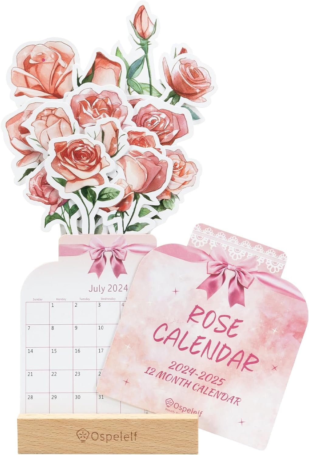 Floral Desk Calendar 2024-2025, Mini Monthly Standing Flip Motivational Rose Decorative Calendars, from July 2024 to June 2025, 12 Months, Home Office Decor Desk Accessories Pink