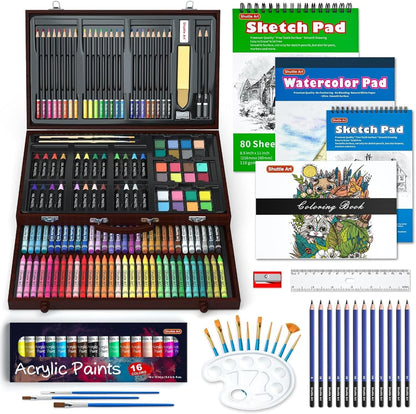 186 Piece Deluxe Art Set, Wooden Case, Art Supplies for Kids, Teens & Adults