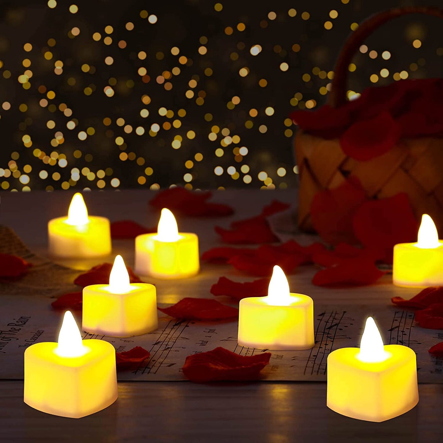 2000 Pieces Artificial Rose Petals with 24 Pieces LED Tea Lights Candles, Romantic Decorations Special Night Set for Valentine'S Day, Wedding Anniversary or Table Décor