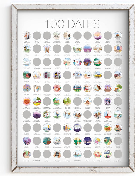 TBD 100 Dates Scratch off Poster - Date Night Bucketlist, Anniversary for Couples, Date Night Ideas, Birthday for Women