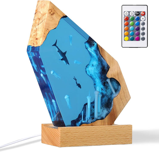 Epoxy Resin Art Table Lamp– Perfect for Home Décor and Unique Gift Ideas-Modern Design with Soft Ambient Lighting, Customizable Colors, Durable Epoxy Resin Finish