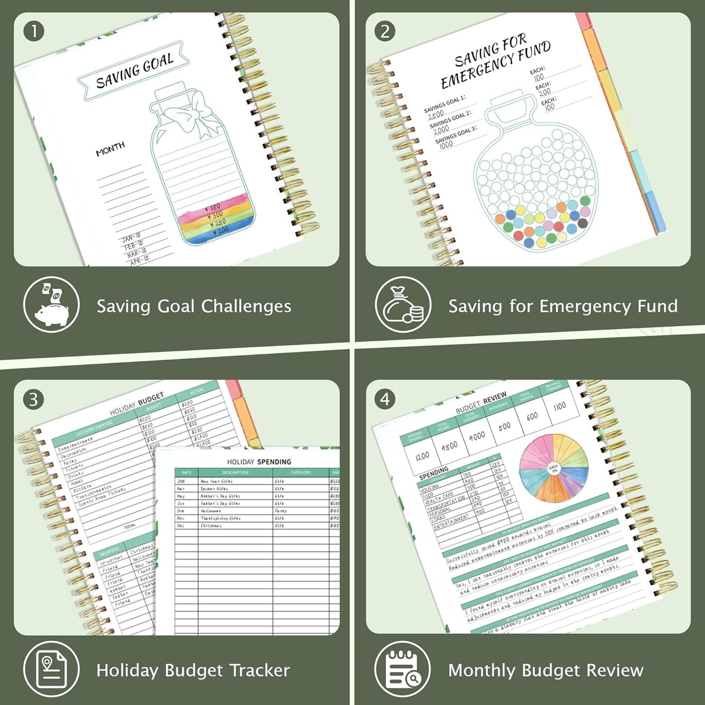 Budget Planner 2025, Spiral Budget Planner and Monthly Bill Organizer with Stickers, 8.5 X 11" Financial Planner Expense Tracker, Undated Budget Book with 12 Pockets (Green)