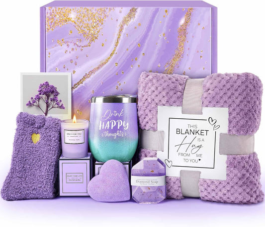 Birthday Gifts for Women, Get Well Soon Gifts, Relaxing Spa Care Package with Luxury Flannel Blanket - Valentines, Mothers Day, Christmas Gifts for Women, Mom, Wife, Girlfriend, Friends, Sis