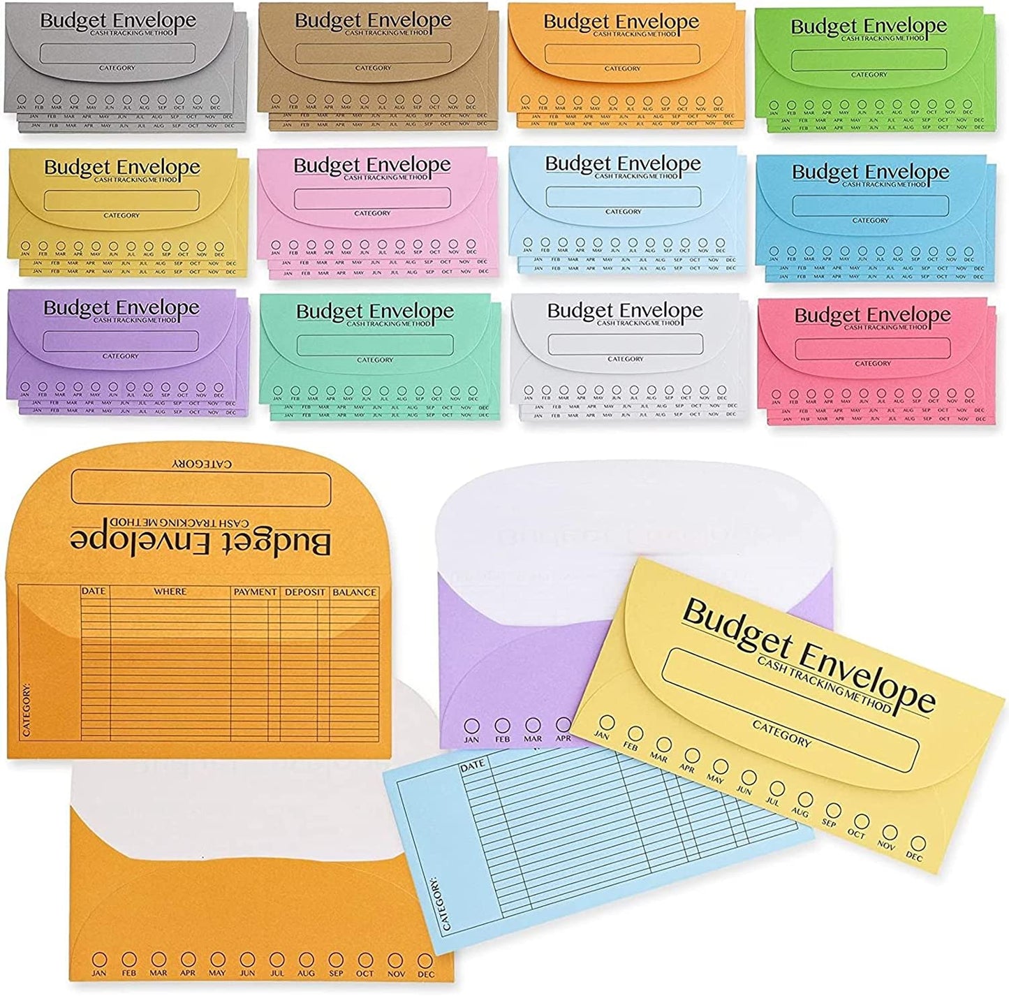 96 Pack Bulk Budget Envelopes for Cash System, Budgeting Tracker Binder, Money Saving Challenge, 12 Colors (6.5 X 3 In)