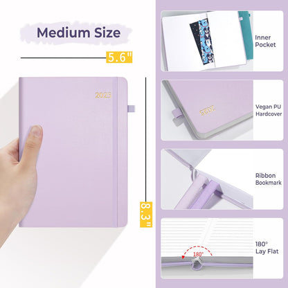 2025 Weekly & Monthly Hardcover Planner 5.5" X 8.3" - 12 Month (January 2025 - December 2025), Small Hardcover Planner, Pocket, Notes, 100 GSM Paper, Purple