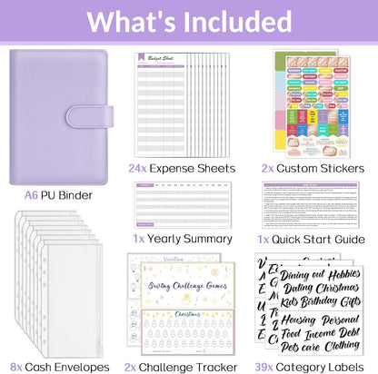 Budget Binder with Money Saving Challenge, Money Saving Binder with Cash Envelopes, Expense Sheets, Challenge Tracker & Category Labels, Envelope Savings Challenges Book for Home Office School