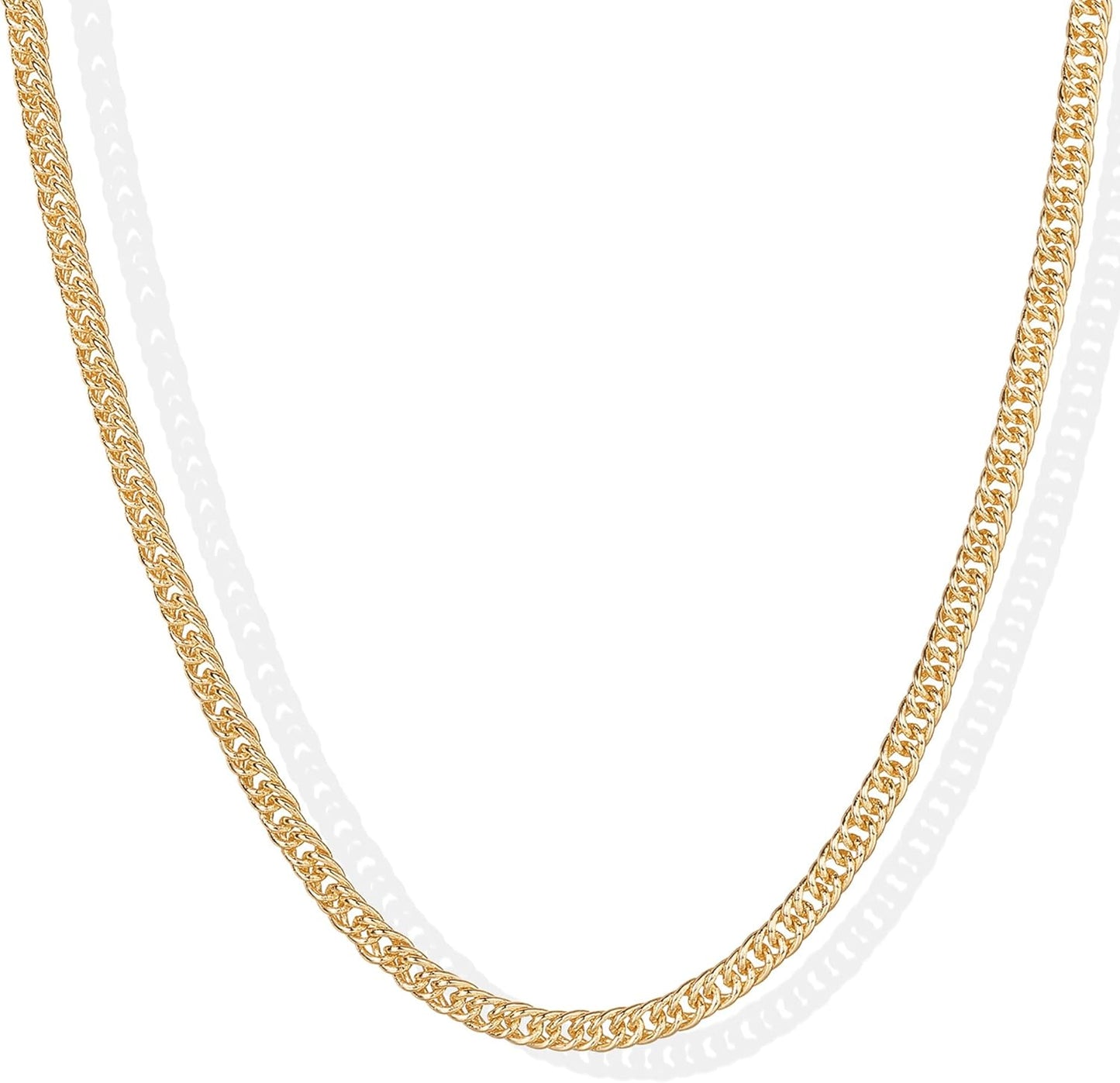 14K Gold Plated Curb Paperclip Box Sphere Bead Snake Herringbone and Figaro Chain Adjustable Necklace