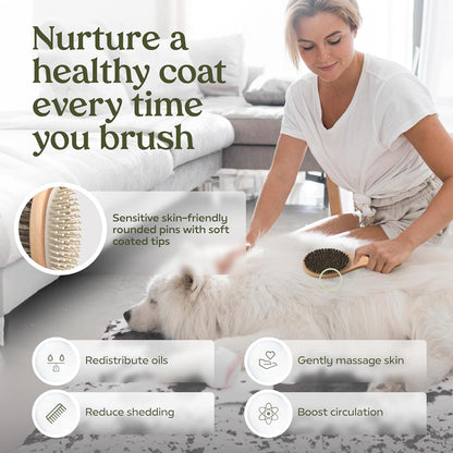 PAWFUME 2-In-1 Pet Brush – Dog Hair Brush – Cat Hair Brush – Dog Grooming Brush – Cat Grooming Brush – Soft Dog Brush for Long Haired Dogs – Soft Cat Brush for Long Haired Cats – Short Hair Dog Brush