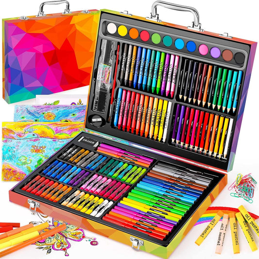 Arts and Crafts Supplies, 183-Pack Drawing Painting Set for Kids Girls Boys Teens, Coloring Art Kit Gift Case: Crayons, Oil Pastels, Watercolors Cake, Colored Pencils Markers, Sketch Paper