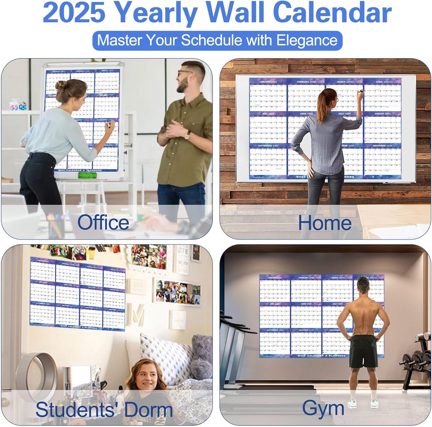 24" X 36" 2025 Wall Calendar Dry Erase - Large Starry Sky Calendar Wet & Dry Erasable Laminated 12 Month Annual Yearly Planner, Reversible, Horizontal/Vertical (2025 Wall Calendar)